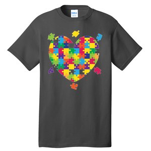 Cute Autism Awareness Rainbow Puzzle Pieces Heart Tall T-Shirt