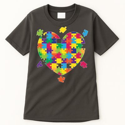 Cute Autism Awareness Rainbow Puzzle Pieces Heart Tall T-Shirt