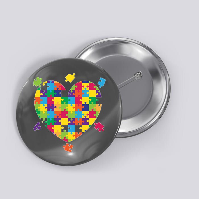 Cute Autism Awareness Rainbow Puzzle Pieces Heart Button