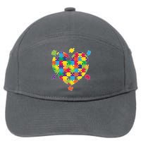 Cute Autism Awareness Rainbow Puzzle Pieces Heart 7-Panel Snapback Hat