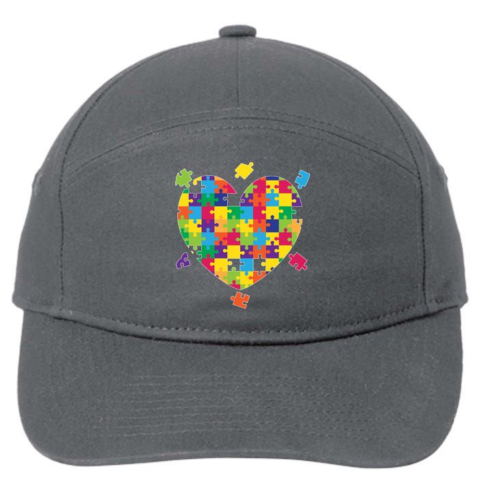 Cute Autism Awareness Rainbow Puzzle Pieces Heart 7-Panel Snapback Hat