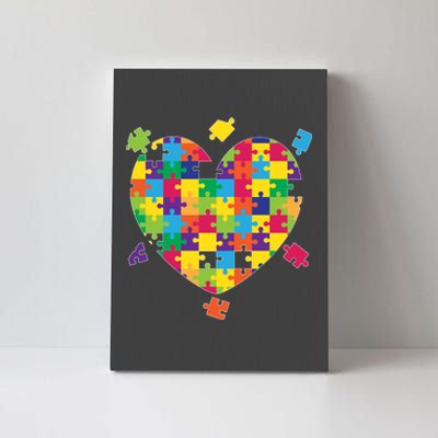 Cute Autism Awareness Rainbow Puzzle Pieces Heart Canvas