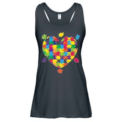 Cute Autism Awareness Rainbow Puzzle Pieces Heart Ladies Essential Flowy Tank