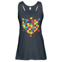 Cute Autism Awareness Rainbow Puzzle Pieces Heart Ladies Essential Flowy Tank