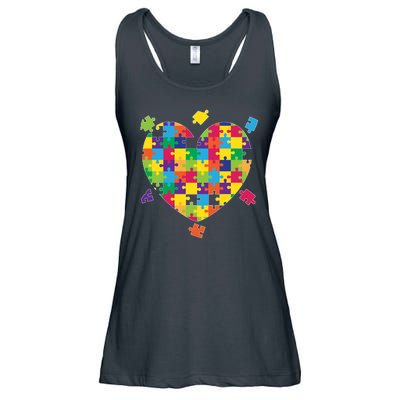 Cute Autism Awareness Rainbow Puzzle Pieces Heart Ladies Essential Flowy Tank