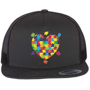 Cute Autism Awareness Rainbow Puzzle Pieces Heart Flat Bill Trucker Hat