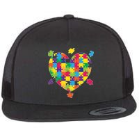 Cute Autism Awareness Rainbow Puzzle Pieces Heart Flatbill Hat