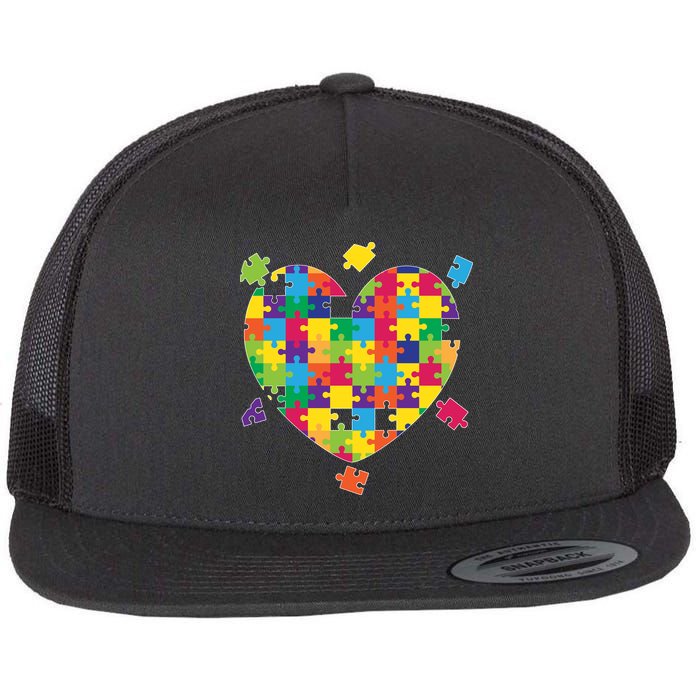 Cute Autism Awareness Rainbow Puzzle Pieces Heart Flatbill Hat