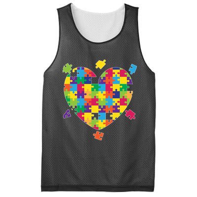 Cute Autism Awareness Rainbow Puzzle Pieces Heart Mesh Reversible Basketball Jersey Tank