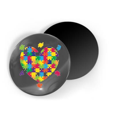 Cute Autism Awareness Rainbow Puzzle Pieces Heart Magnet