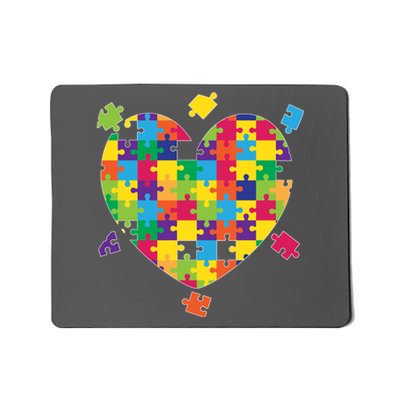 Cute Autism Awareness Rainbow Puzzle Pieces Heart Mousepad