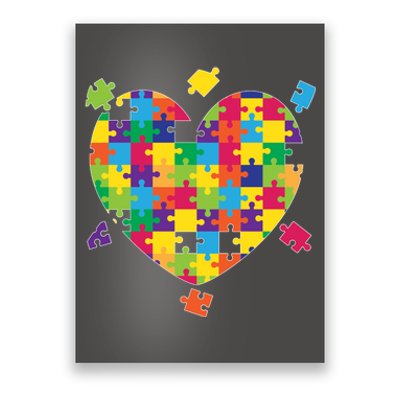 Cute Autism Awareness Rainbow Puzzle Pieces Heart Poster