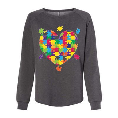 Cute Autism Awareness Rainbow Puzzle Pieces Heart Womens California Wash Sweatshirt