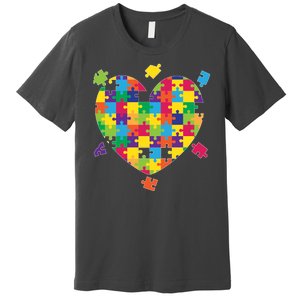 Cute Autism Awareness Rainbow Puzzle Pieces Heart Premium T-Shirt