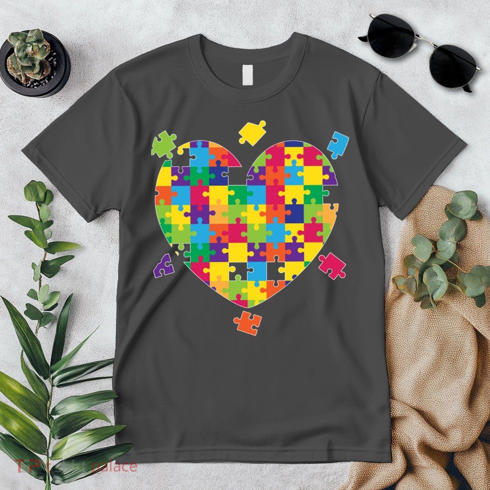 Cute Autism Awareness Rainbow Puzzle Pieces Heart Premium T-Shirt