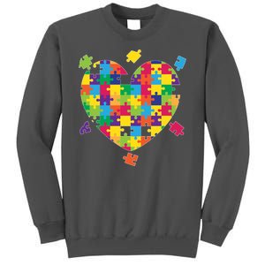 Cute Autism Awareness Rainbow Puzzle Pieces Heart Tall Sweatshirt