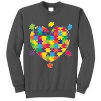 Cute Autism Awareness Rainbow Puzzle Pieces Heart Tall Sweatshirt