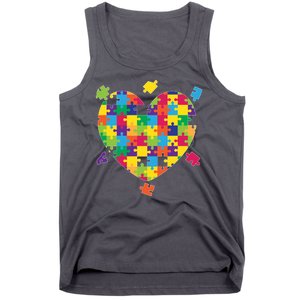 Cute Autism Awareness Rainbow Puzzle Pieces Heart Tank Top