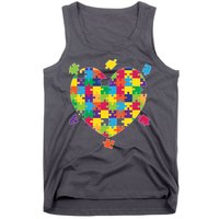 Cute Autism Awareness Rainbow Puzzle Pieces Heart Tank Top