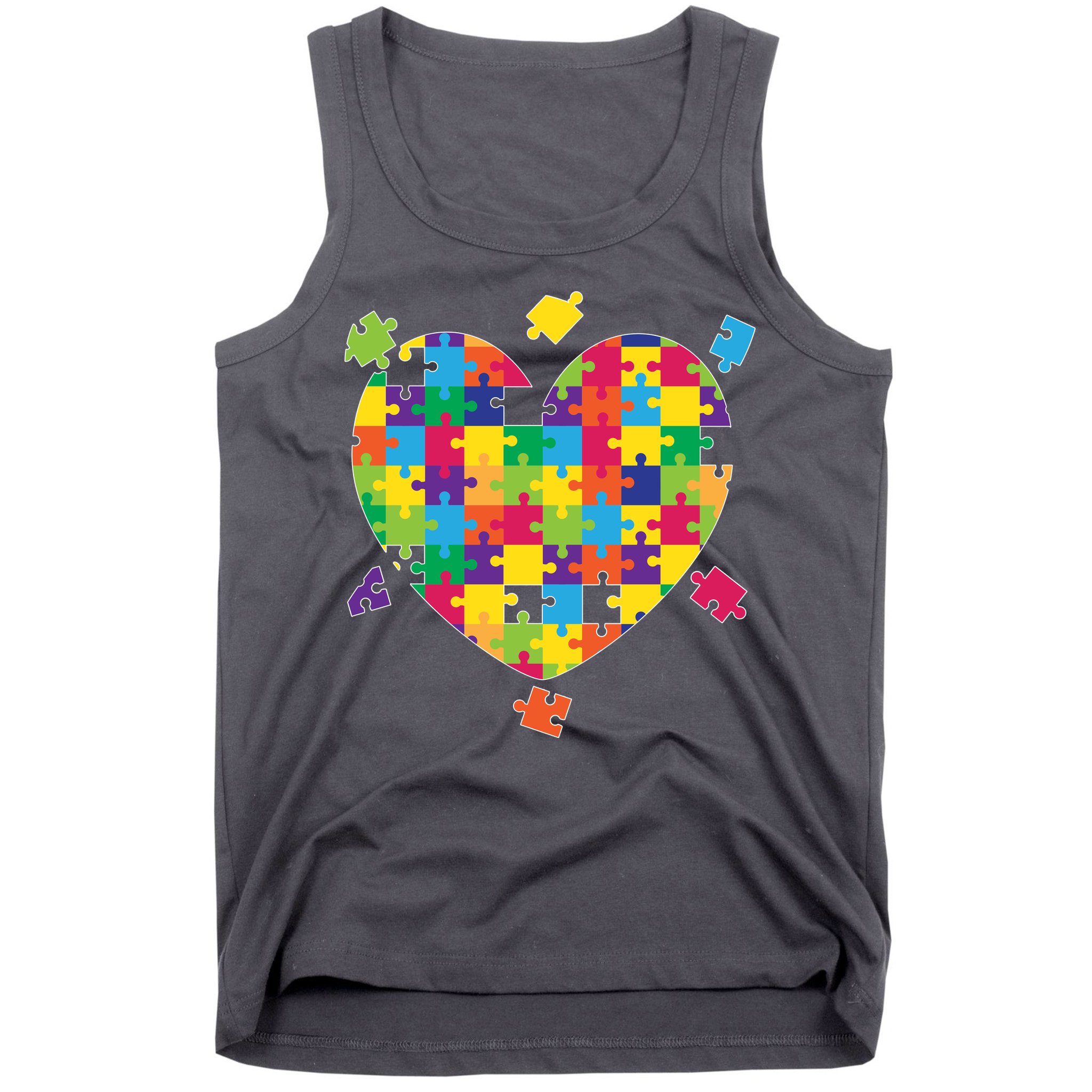 Cute Autism Awareness Rainbow Puzzle Pieces Heart Tank Top