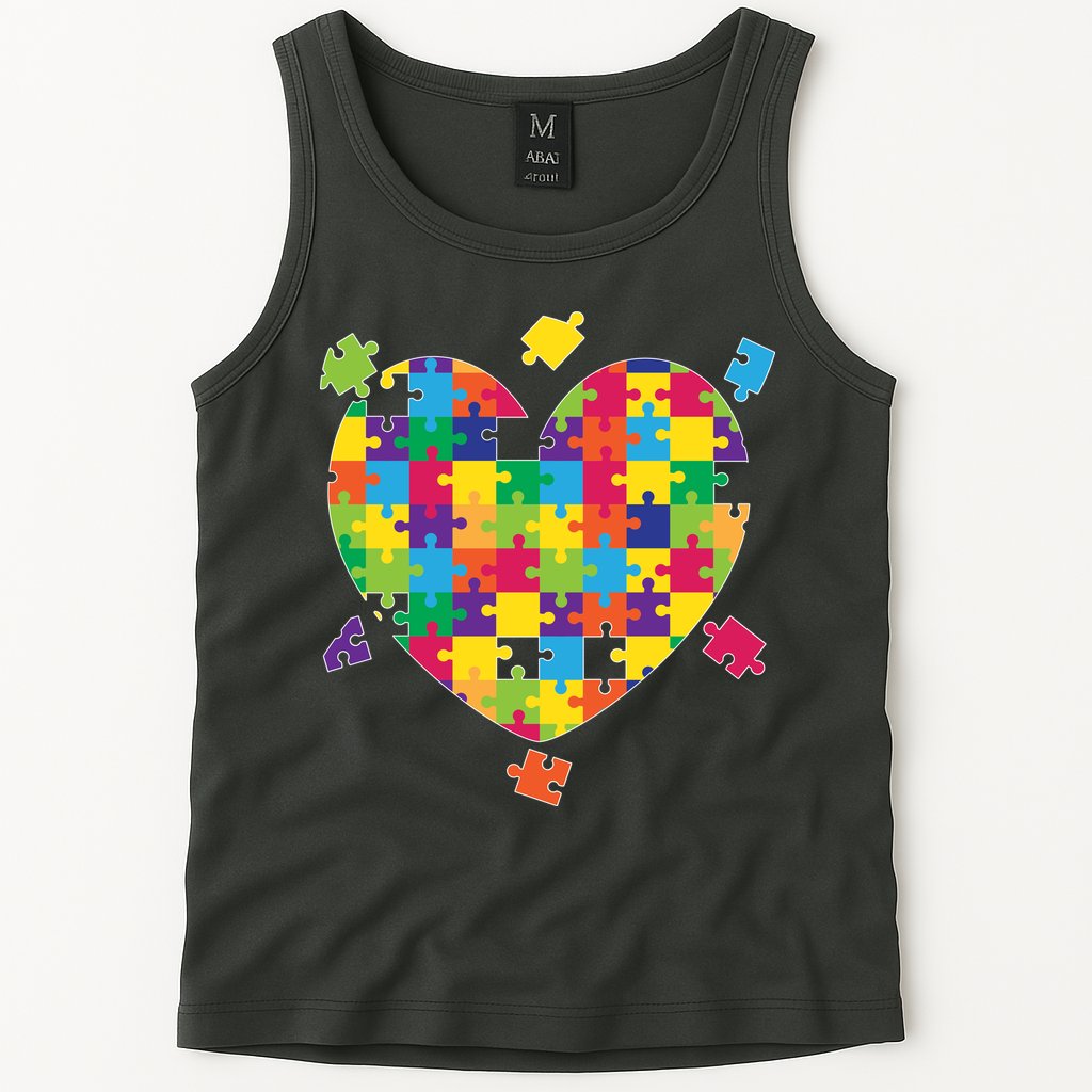 Cute Autism Awareness Rainbow Puzzle Pieces Heart Tank Top