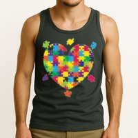 Cute Autism Awareness Rainbow Puzzle Pieces Heart Tank Top