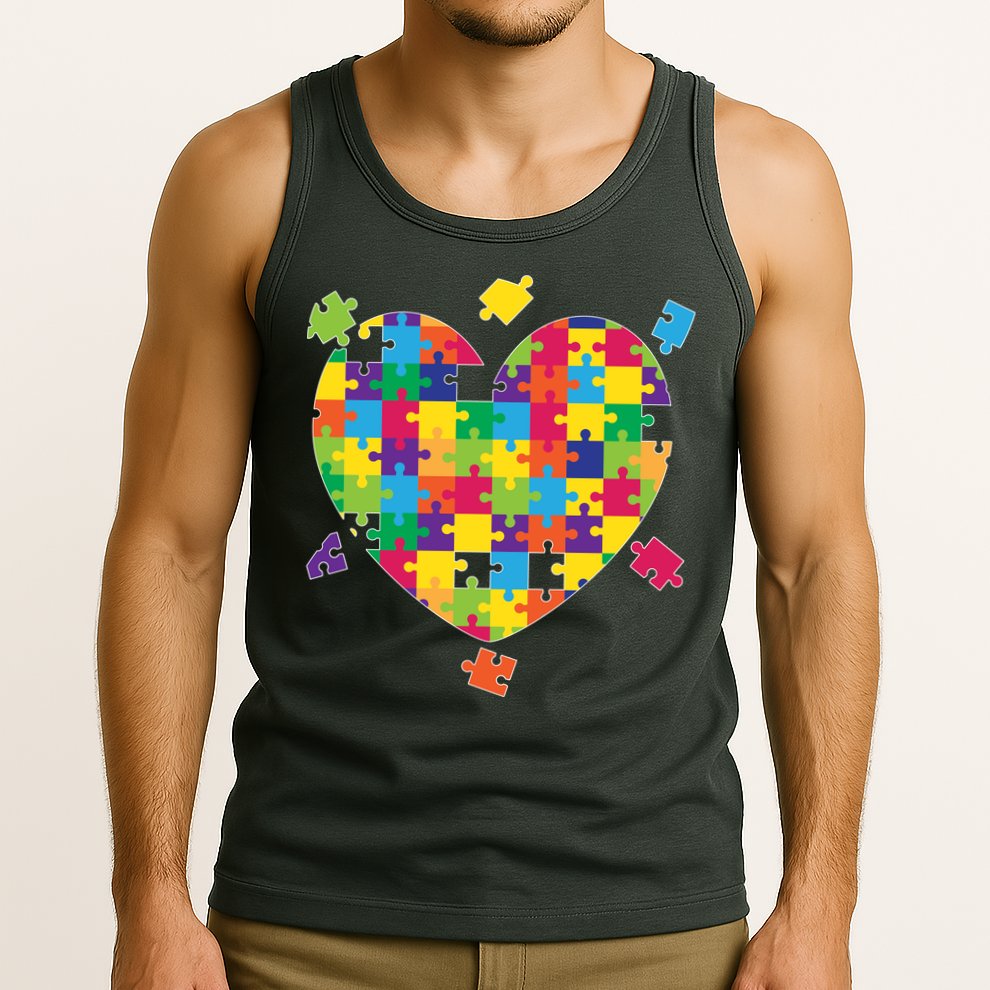 Cute Autism Awareness Rainbow Puzzle Pieces Heart Tank Top