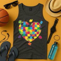 Cute Autism Awareness Rainbow Puzzle Pieces Heart Tank Top