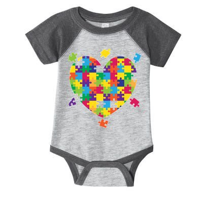Cute Autism Awareness Rainbow Puzzle Pieces Heart Infant Baby Jersey Bodysuit