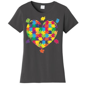 Cute Autism Awareness Rainbow Puzzle Pieces Heart Women's T-Shirt