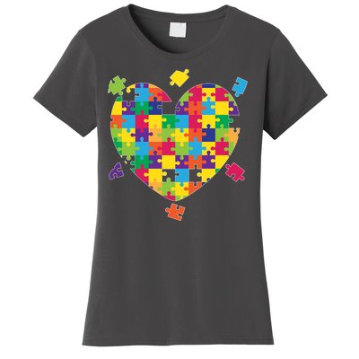 Cute Autism Awareness Rainbow Puzzle Pieces Heart Women's T-Shirt