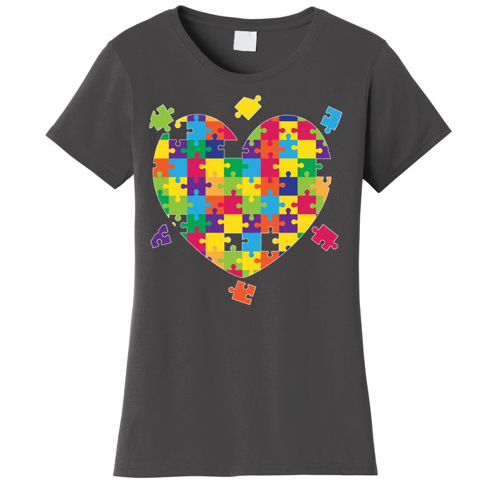 Cute Autism Awareness Rainbow Puzzle Pieces Heart Women's T-Shirt