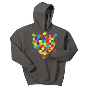 Cute Autism Awareness Rainbow Puzzle Pieces Heart Kids Hoodie