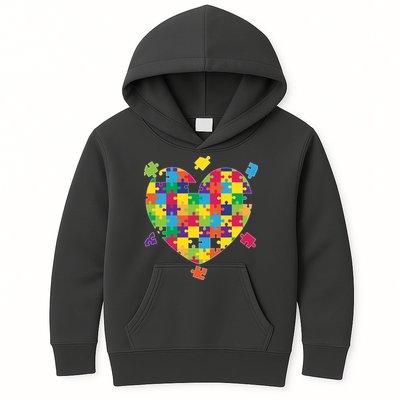 Cute Autism Awareness Rainbow Puzzle Pieces Heart Kids Hoodie