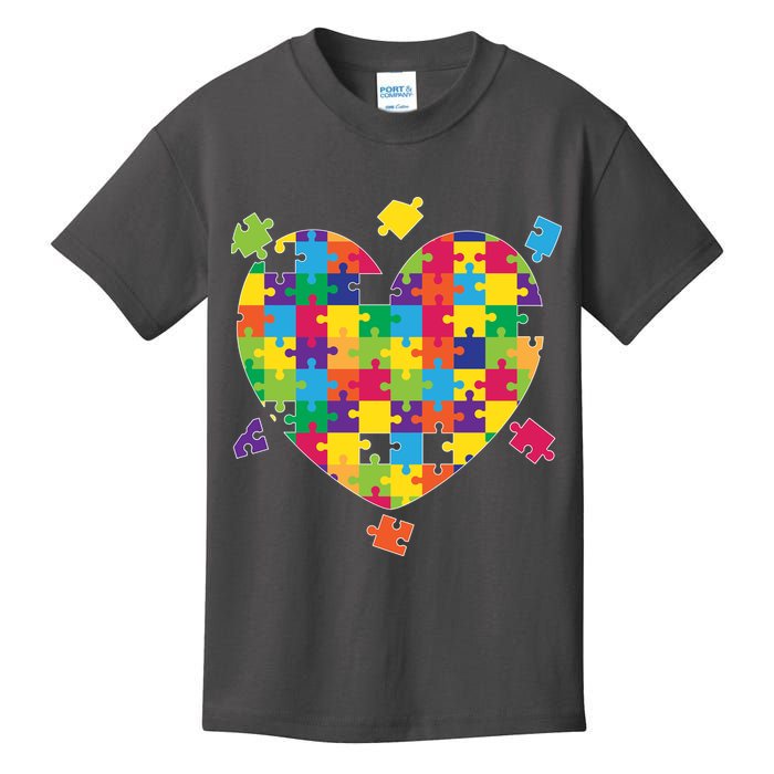 Cute Autism Awareness Rainbow Puzzle Pieces Heart Kids T-Shirt