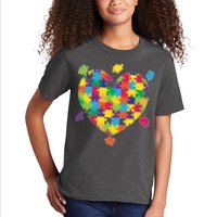 Cute Autism Awareness Rainbow Puzzle Pieces Heart Kids T-Shirt