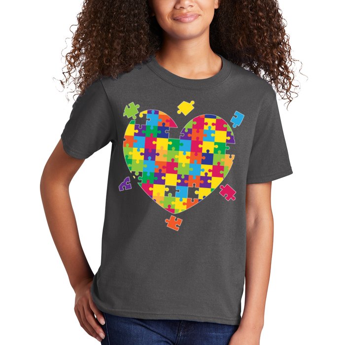 Cute Autism Awareness Rainbow Puzzle Pieces Heart Kids T-Shirt