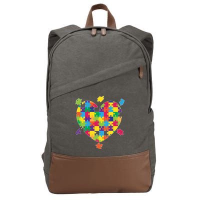 Cute Autism Awareness Rainbow Puzzle Pieces Heart Cotton Canvas Backpack