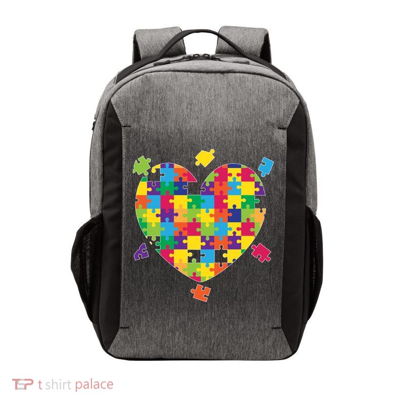 Cute Autism Awareness Rainbow Puzzle Pieces Heart Vector Backpack