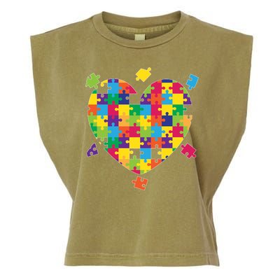 Cute Autism Awareness Rainbow Puzzle Pieces Heart Garment-Dyed Women's Muscle Tee