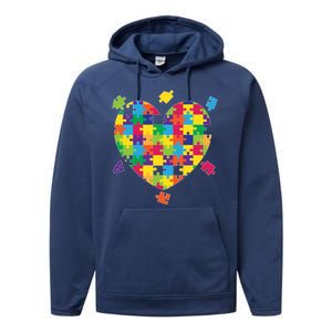 Cute Autism Awareness Rainbow Puzzle Pieces Heart Performance Fleece Hoodie