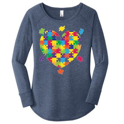 Cute Autism Awareness Rainbow Puzzle Pieces Heart Women's Perfect Tri Tunic Long Sleeve Shirt