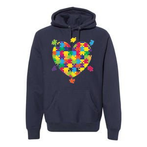 Cute Autism Awareness Rainbow Puzzle Pieces Heart Premium Hoodie