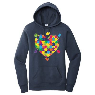 Cute Autism Awareness Rainbow Puzzle Pieces Heart Women's Pullover Hoodie