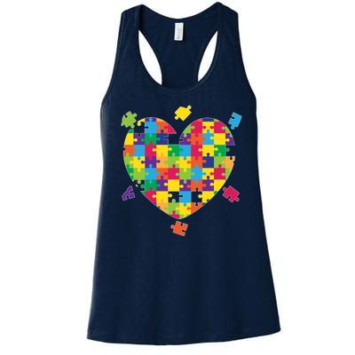 Cute Autism Awareness Rainbow Puzzle Pieces Heart Women's Racerback Tank