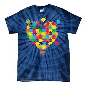 Cute Autism Awareness Rainbow Puzzle Pieces Heart Tie-Dye T-Shirt