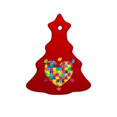 Cute Autism Awareness Rainbow Puzzle Pieces Heart Ceramic Tree Ornament