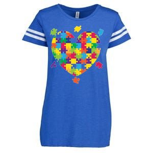 Cute Autism Awareness Rainbow Puzzle Pieces Heart Enza Ladies Jersey Football T-Shirt