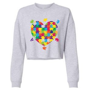 Cute Autism Awareness Rainbow Puzzle Pieces Heart Cropped Pullover Crew