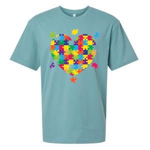 Cute Autism Awareness Rainbow Puzzle Pieces Heart Sueded Cloud Jersey T-Shirt